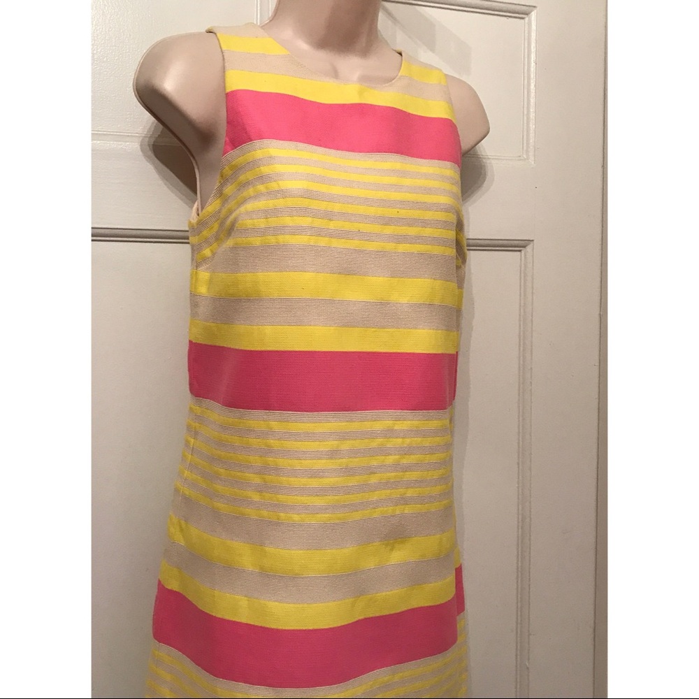 LOFT Sleeveless Stripe Shift Dress in Pink and Yellow - Picture 3 of 7